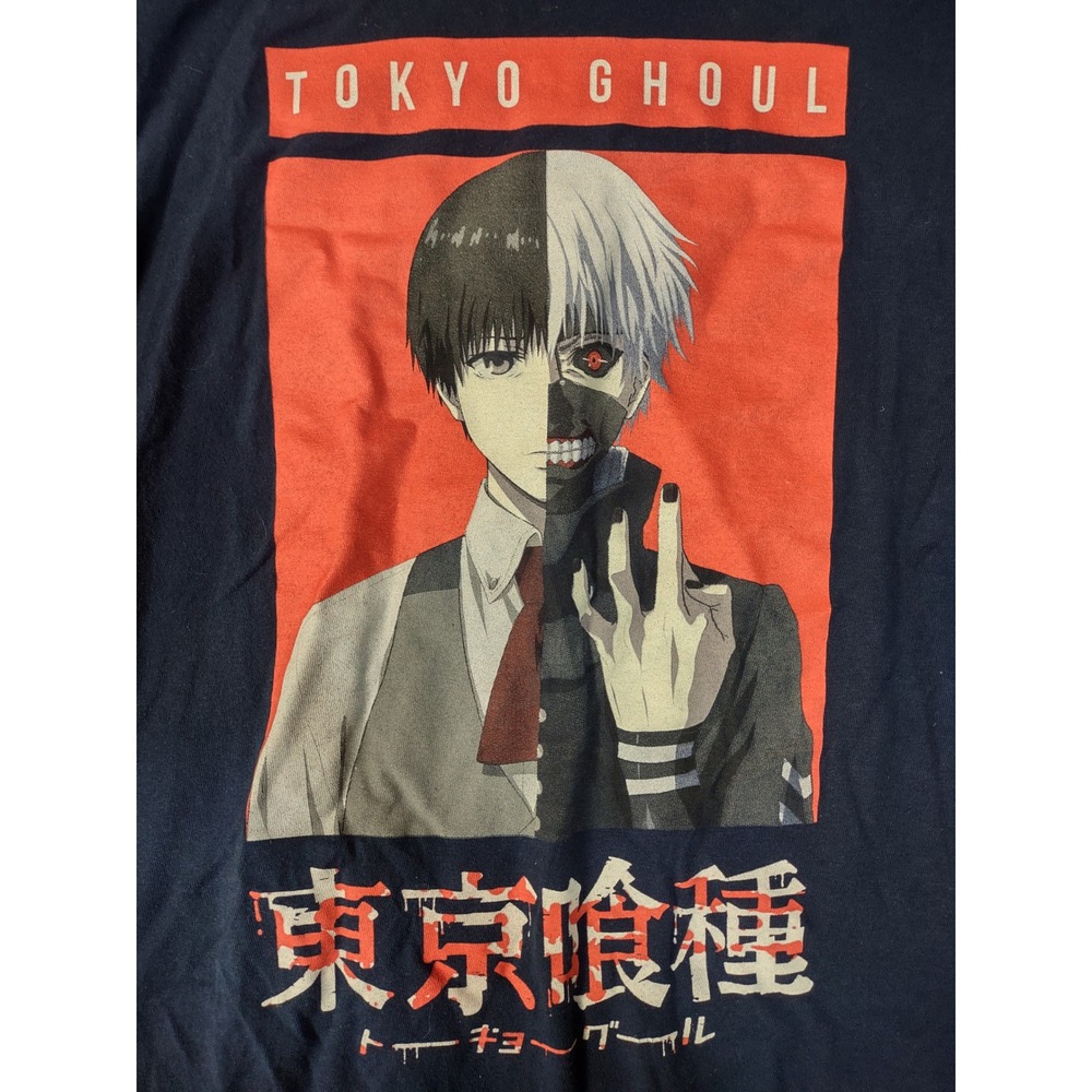 Tokyo Ghoul Ken Kaneki Anime Graphic T-Shirt Navy Blue Mens Size Large